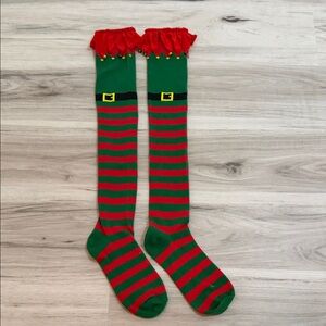 Festive Green and Red Striped Elf Socks OS